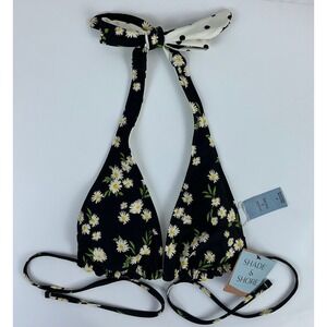 Shade & Shore Swim Top Daisy Floral Black White Polka Dot Halter Bikini M (8-10)